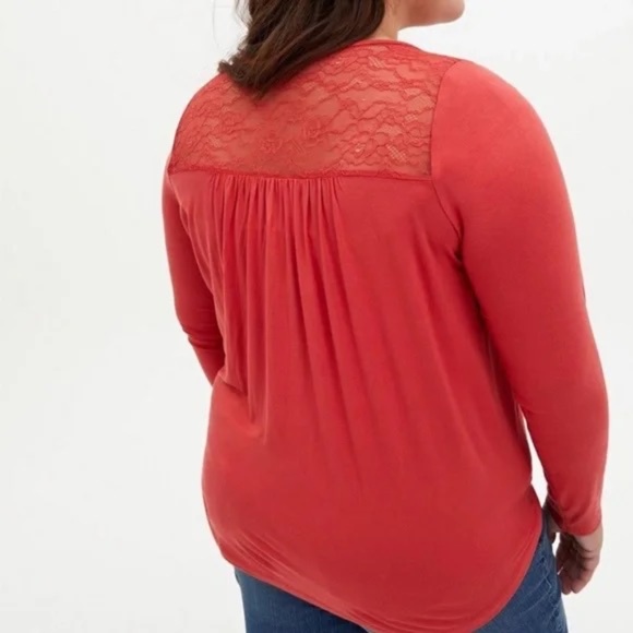 Torrid | Super Soft Orange Knit Top with Lace Back and Long Sleeves | Size 2 - Picture 3 of 7
